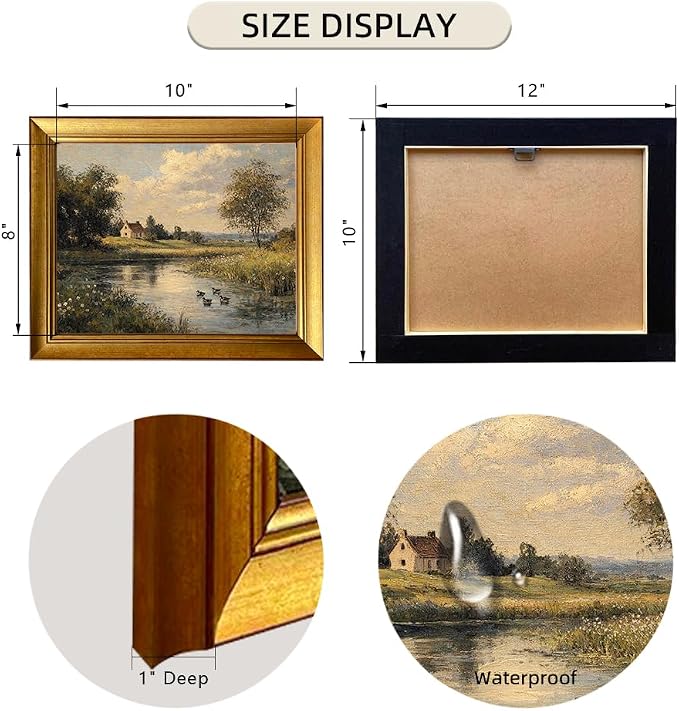 Framed Vintage River Landscape Oil Painting With Ducks Cottage Core Wall Art Country Landscape Canvas Print Artworks for Living Room Bedroom Bathroom Decor