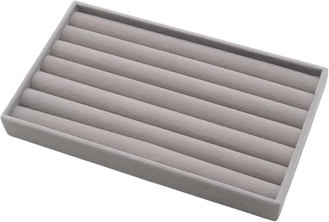 Velvet Jewelry Organizer Tray, Gray 8 Rolls | Stackable Jewelry Holder Storage Display Tray for Drawer or Dresser Organizer