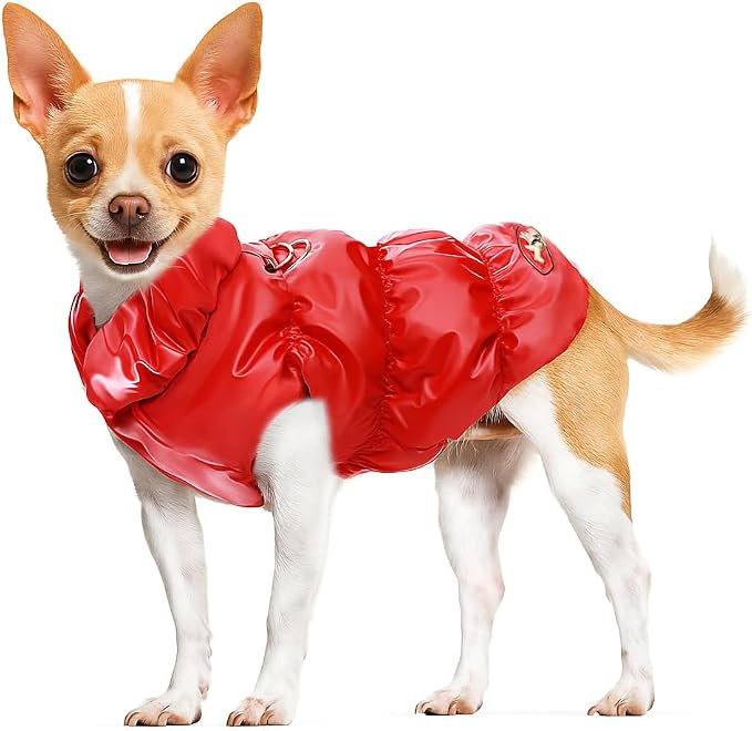 ABRRLO Winter Warm Dog Jacket for Small Medium Dogs Cat Cold Weather Coats with Harness Paded Dogs Fleece Vest Waterproof Windproof Dog Snow Jacket Pet Puppy Clothes (Red,M)