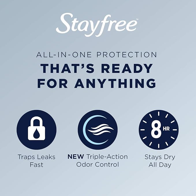 Stayfree Maxi Pads, 144 Count, Extra Heavy Absorbency, Wingless | Super Long | Unscented | Disposable