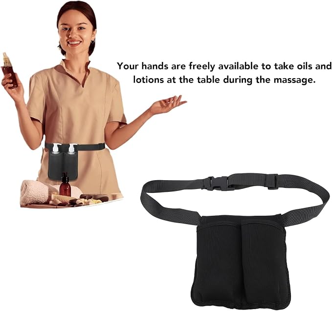 Massage Bottle Bag, Professional Massage Oil Holster for 2 Bottle with Adjustable Belt, Lotion Oil Waist Holder Organizer Massage Lotion Holster for Massage Therapist Gifts