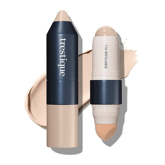 Trestique Refillable Face Stick Foundation with Built-In Sponge, Clean Beauty Medium Coverage
