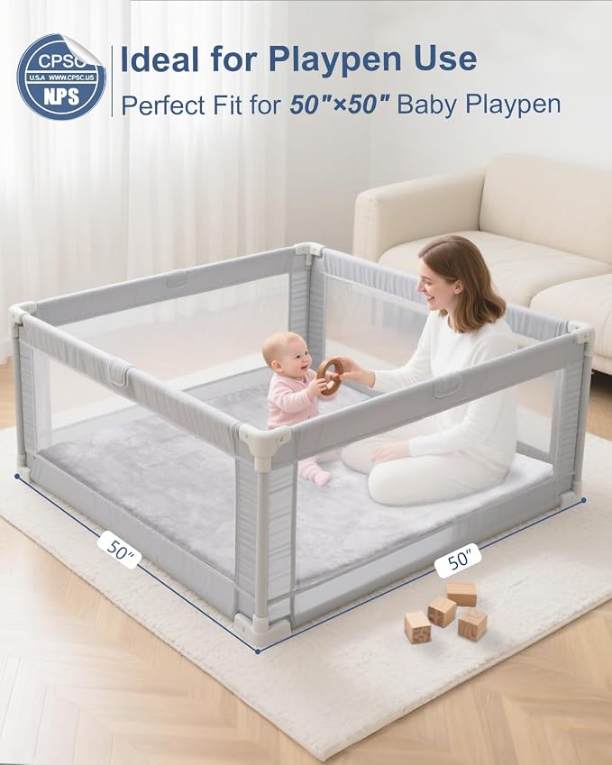 SEPARO Thick Baby Play Mat for Floor,50 x 50 Playpen Mat,Tummy Time Foam Mats,Ultra Soft Support & Plush Feel,Easy Care with Non-Slip Cushioned for Infant,Kids and Toddler Crawling,Grey