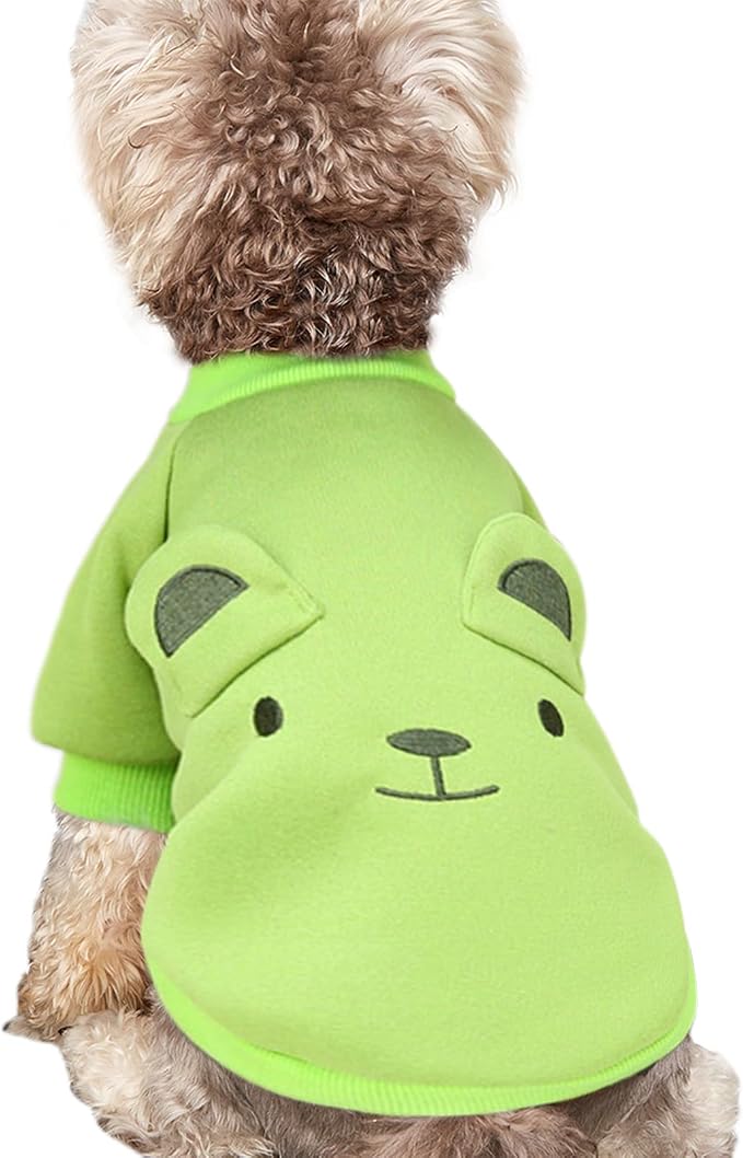 Light Green Cute Dog Sweater Soft Winter Clothes for Small Dogs, S | Classic Green Knit Pullover, Fall Winter Outfit, Elastic Cuffs, Holiday Party Matching, Machine Washable Sweatshirt for Pets