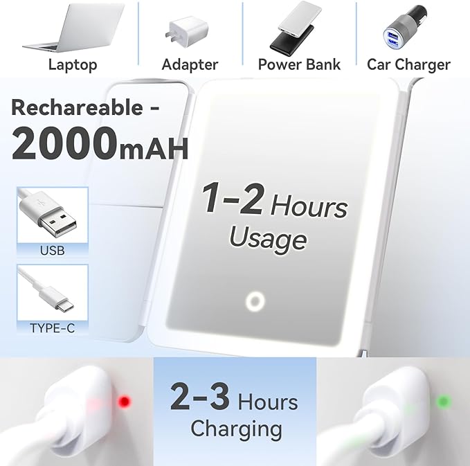 Makeup Mirror with Lights，Vanity Mirror with Lights 2X/3X/10X Magnification, Smart Sensor, Adjustable Stand & Brightness, Travel Makeup Mirror with Type-C Fast Charging 3-Colors, Gifts for Women Girls