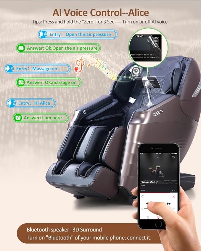 RELX 2025 Massage Chair Full Body, 15 Modes Zero Gravity SL-Track Shiatsu Massage Chair Built-in Heat System, Airbag Massage with Body Scan, Deep Yoga Stretch, Calfrest Extension and AI Control(Brown)