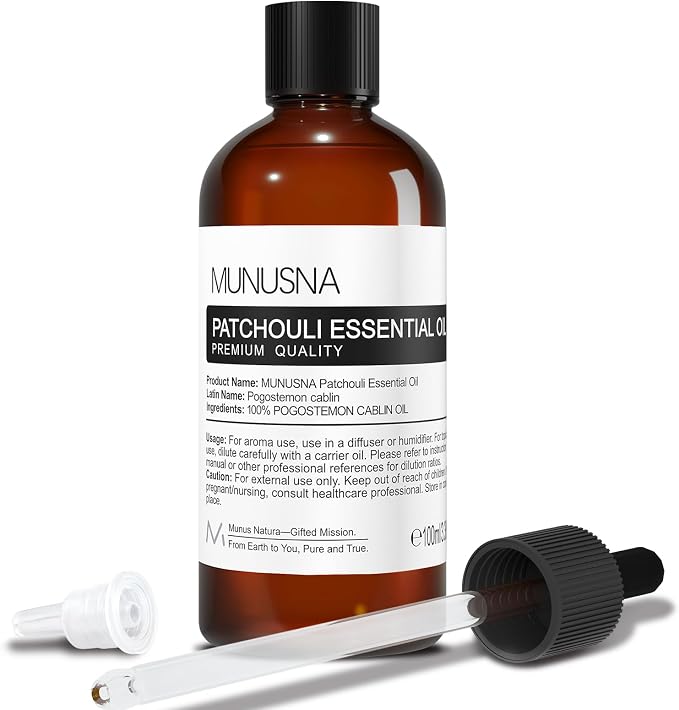 Pure Patchouli Essential Oil 100ML, 100% Pure Natural Patchouli Oils Premium Grade Aromatherapy Oil for Hair Face Skin Body Care, Diffuser, Massage, Home, Soap and Candle Making
