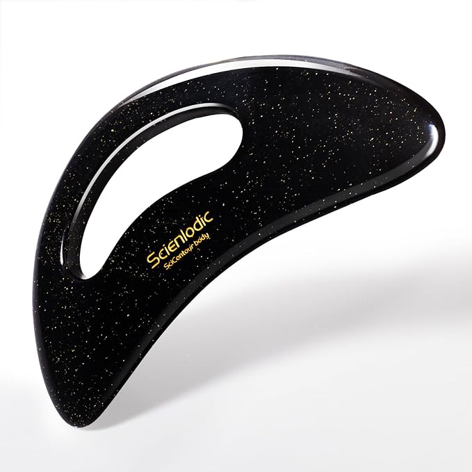 Scienlodic Gua Sha Massage Tool with Handle (Resin) Larger Guasha Body Scraping Tool for Back Legs Neck Massage, Lymphatic Drainage, Cellulite Remove - Large Glitter Black