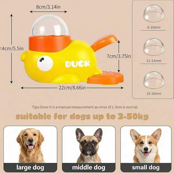 Duck Dog Treat Dispenser Toy for Small Breeds - Interactive Slow Feeder Puzzle & Food Dispensing Toy, Mental Stimulation Puppy Chew Toy for Healthy Digestion & IQ Training (Yellow)