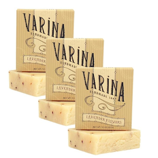 Organic Lavender Flowers Bar Soap - Gentle Cleansing for Sensitive Skin, Herbal and Mint - 3 Pack
