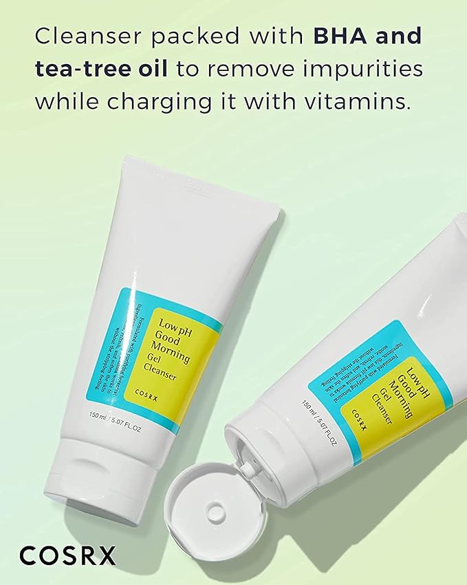 COSRX Morning Skincare Routine- Low pH Good Morning Gel Cleanser + Low pH Good Night Soft Peeling Gel, Cleanse and Exfoliate Sensitive Skin, PHA, Korean Skin Care