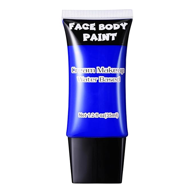 CCbeauty Blue Face Paint, Cream Face Painting Kit, Professional Water Based Body Paint, Full Coverage Foundation Makeup, Halloween SFX Makeup For Clown Joker Avatar Corpse Mystique Mermaid Costume