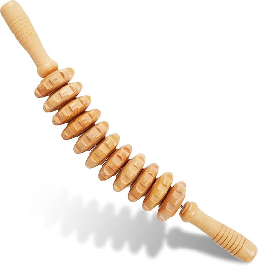 Liitrton Wood Therapy Fasci Massage Tools, Curved Wooden Massage Roller Cellulite Reduction and Muscle Tension (Curved-11-Wheel)