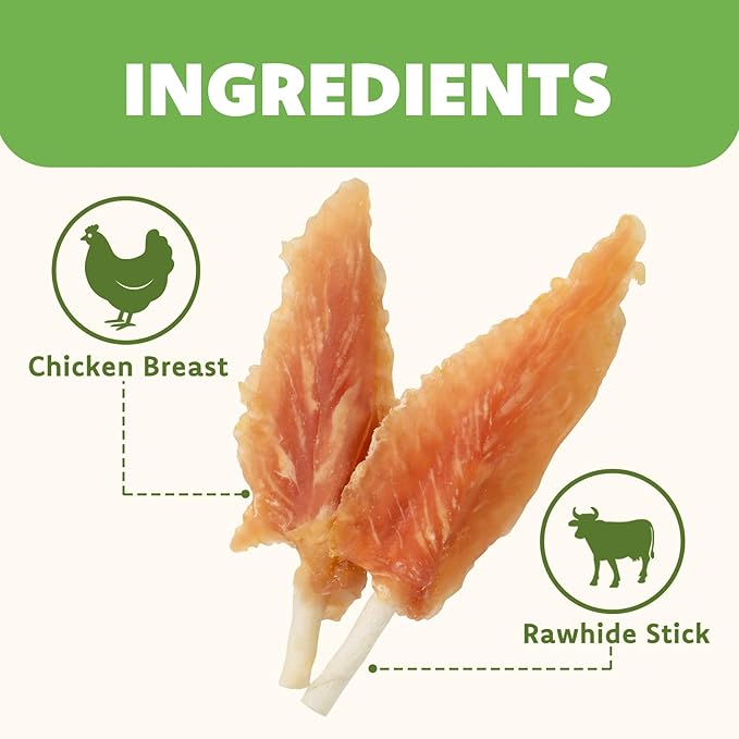 MON2SUN Dog Treats, 4–4.5 Inch Chicken Wrapped Triangle Rawhide Sticks | 18.34 oz, 40 Count, High Protein, Easy-to-Hold Design, For Puppies & Small Dogs, Daily Rewards