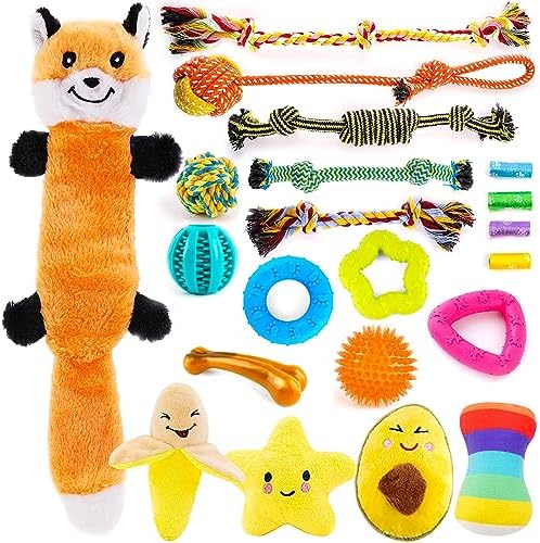LOYEE Puppy Toys 21 Pack, Small Dog Chew Toys with Rope Toys for Teething Pet Cute Squeak Toy with Treating Ball for Puppy, Small Dogs - 21 Pack