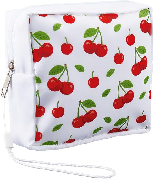 Cherry Period Bag Pouch 5.12 x 5.12 x 1.57 Inch Sanitary Napkin Storage Bag with Zipper Portable Reusable Waterproof Polyester Menstrual Pad Pouch First Period Gifts for Women Daily Use