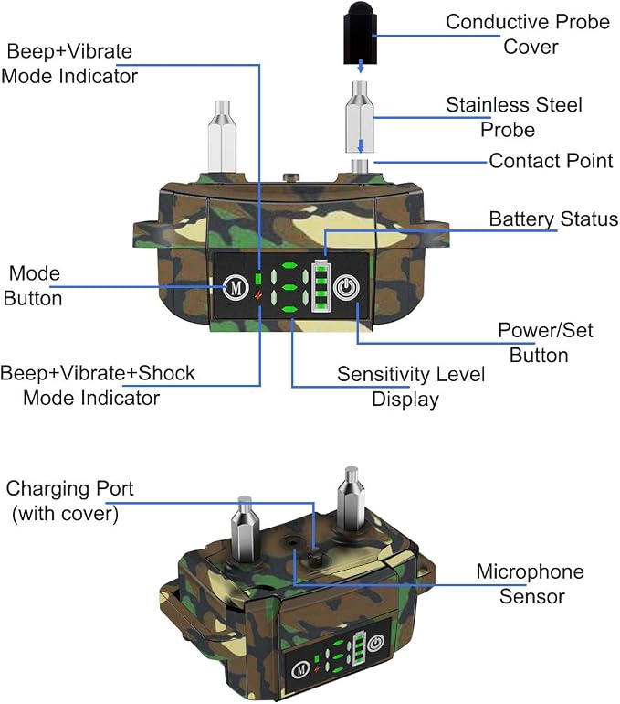 Smart Automatic Anti bark Dog Collar Intelligent Waterproof Rechargeable Barking Terminator (CAMO BARK Collar)