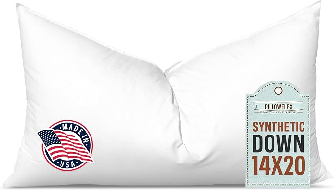 Pillowflex Synthetic Down Pillow Insert 14x20 in - Karate Chop Pillow | Small Rectangle Sham Form, Plush Polyester Cotton Blend, Cloud-Like Comfort, Clump-Resistant Fill, Smooth Elegant Finish