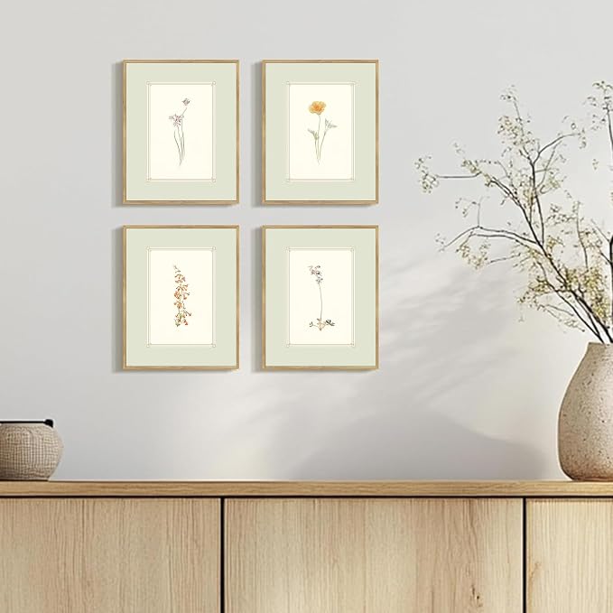 KBKBART Mint Green Floral Wall Art Set of 6 Unframed, Minimalist Abstract Flower Prints Watercolor Botanical Wildflower Wall Decor Canvas Painting, Boho Wall Decor for Bathroom, Living Room