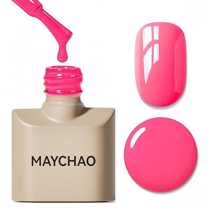 MAYCHAO 15ML Gel Nail Polish 1Pc Bright Pink Gel Polish Soak Off UV LED Nail Lamp Curing Nail Polish for Nail Art Manicure Salon DIY at Home, 0.5 OZ