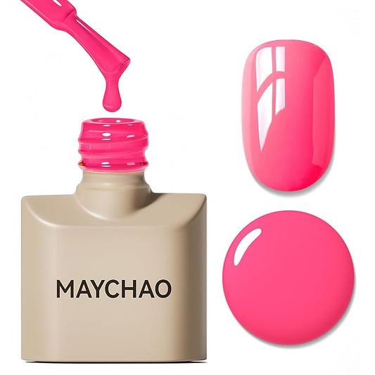 MAYCHAO 15ML Gel Nail Polish 1Pc Bright Pink Gel Polish Soak Off UV LED Nail Lamp Curing Nail Polish for Nail Art Manicure Salon DIY at Home, 0.5 OZ