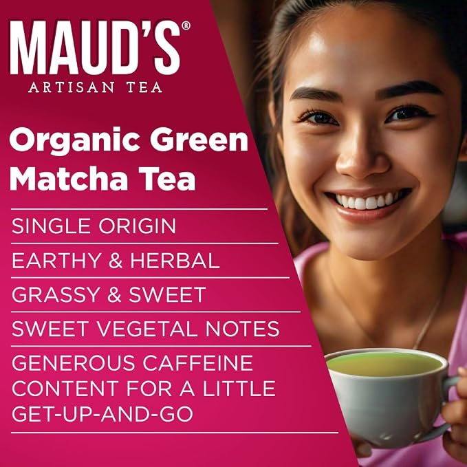Maud's Organic Matcha Green Tea Pods, 48 ct, Single Serve Tea Pods – 100% Gourmet Blended Tea Leaves, Compatible with Keurig K Cups Maker