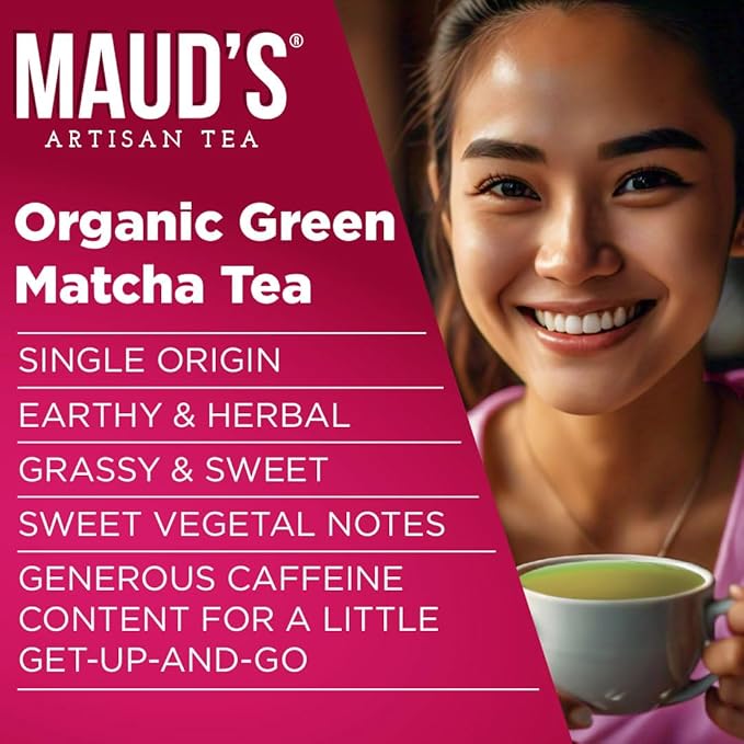 Maud's Organic Matcha Green Tea Pods, 24 ct, Single Serve Tea Pods – 100% Gourmet Blended Tea Leaves, Compatible with Keurig K Cups Maker