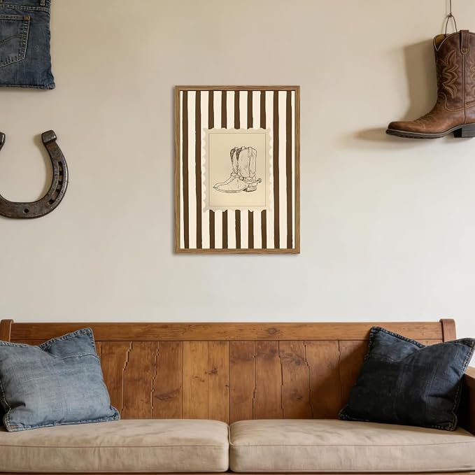 Western Cowboy Wall Art Set of 3, Vintage Cowboy Boots Hat Wall Decor Painting Southwestern Rodeo Canvas Prints Picture for Living Room Bedroom Farmhouse 16x24 Inch Wood Framed
