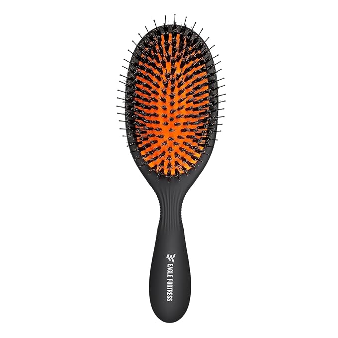 Eagle Fortress Boar Bristle Hair Brush for Women, Detangler Brush for Wet, Dry & Damaged Hair with Long Pins for Thick & Long Hair - Boar Black