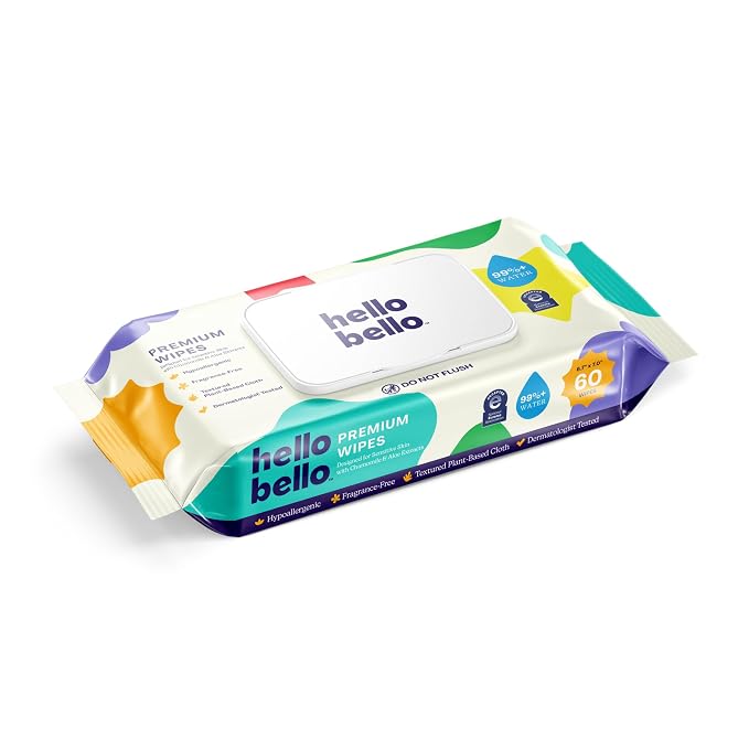 Hello Bello Premium Fragrance-Free Baby Wipes, with Chamomile & Aloe Extracts for Sensitive Skin - 18 Resealable Packs = 1080 Total Wipes