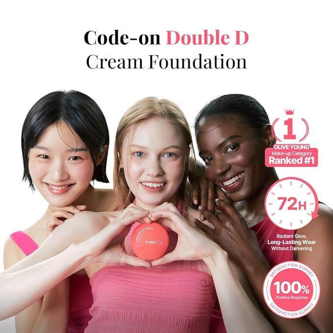 Hanskin Code on Double D Cream Foundation, Full Coverage Korean Liquid Skin Tint Foundation, Semi-Matte Finish, Lightweight Pore-Perfecting Base, 1.18 Fl Oz (52NC DEEP COCOA)