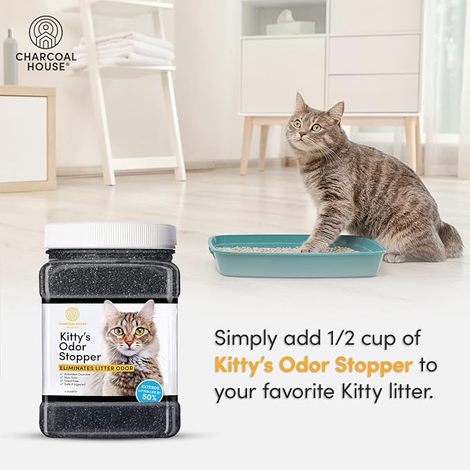 Kitty's Odor Stopper - 4 lbs of Activated Charcoal Cat Litter Box Odor Eliminator | Friendly Freshener | Unscented Deodorizer - Child Safe, Non-Toxic & Fresh | Extends Feline Litter Life