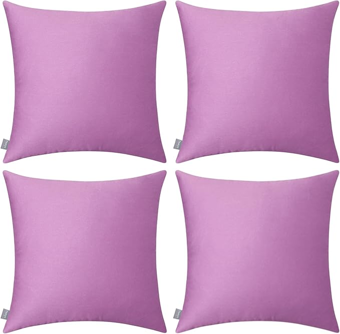 Thmyo 4-Pack 100% Cotton Comfortable Solid Decorative Throw Pillow Case, Square Cushion Cover Pillowcase Sublimation Blank Pillow Covers DIY Throw Pillowcase(18x18 inch/ 45x45cm,Pinkish Purple)