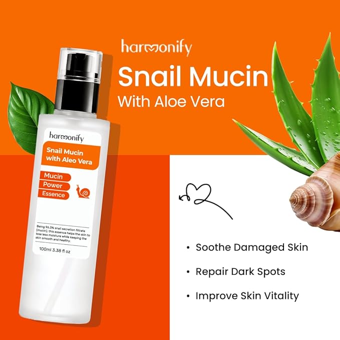 Snail Mucin Serum for Face with Aloe Vera, 96,3% Snail Secretion Filtrate Repairing Essence, Korean Skin Care Hydrating Facial Serum, Personal & Skin Care, 3.38 fl.oz