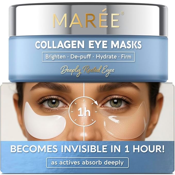 MAREE Invisible Under Eye Patches for Puffy Eyes and Dark Circles with Peptide Collagen, Caffeine & Retinol - Eye Masks for Women & Men for Undereye Bags & Puffiness Reducing - Parches para Ojeras