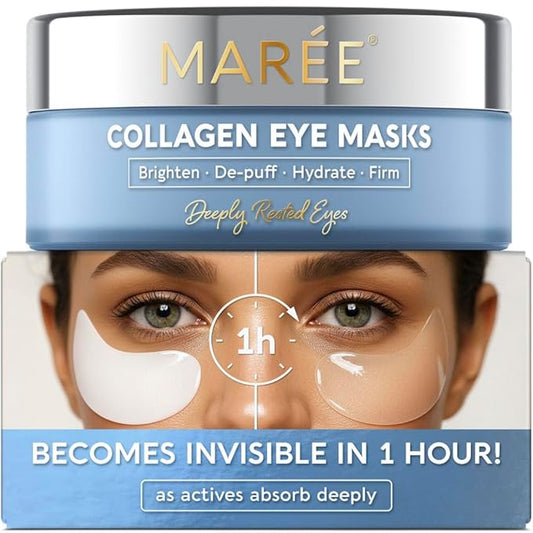 MAREE Invisible Under Eye Patches for Puffy Eyes and Dark Circles with Peptide Collagen, Caffeine & Retinol - Eye Masks for Women & Men for Undereye Bags & Puffiness Reducing - Parches para Ojeras