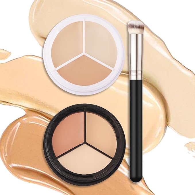 evpct 2pcs Tri-color Pot Concealer Palette Cream, Face Contour Color Corrector Makeup Palette Cream Kit for Mature Skin Under Eye Colors Corrector Creamy Pot Concealers Full Coverage for Dark Circles