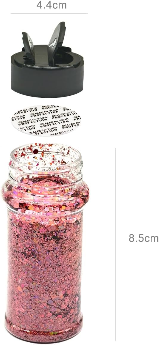 Pink - Holographic Craft Glitter - 2oz Glitter Shaker Bright Colorful Mix Chunky Body Glitter Bulk - 24 Colors in Shaker, Cosmetic Grade Glitter - LB911