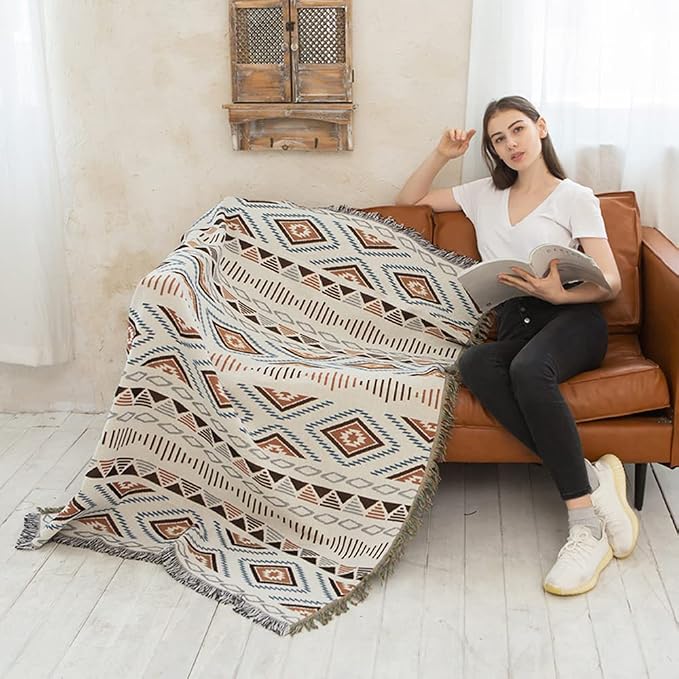 Lqprom Aztec Southwestern Throw Blanket,Native American Cover 51"x63" | Southwest Boho Style,Sofa Chair Cover,Outdoor Beach Car Tent Travel Camping Use,Reversible and lightweight,Tapestry,Tassels