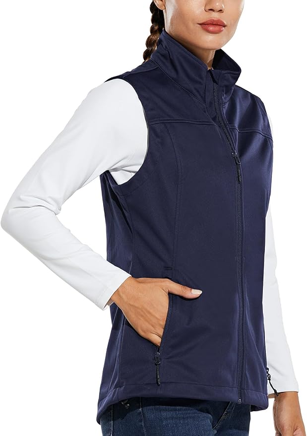 baleaf Women's Lightweight Running Vest Sleeveless Softshell Jacket | Windproof; Breathable; Water Resistant; 2 Zipper Pockets; Stand Collar; Great for Running, Hiking, Camping and Travelling