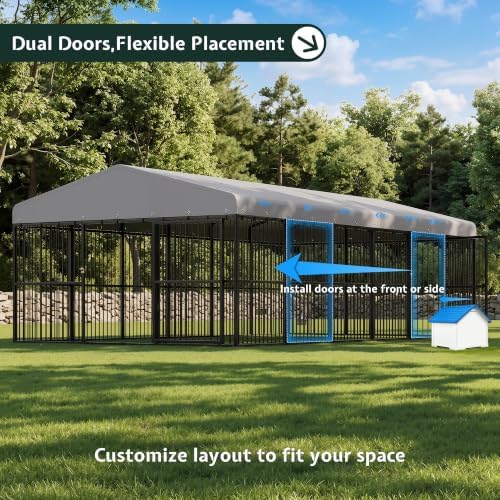 Jocisland 10x20x6.5 FT Outdoor Dog Kennel, 2 Doors, Waterproof Roof
