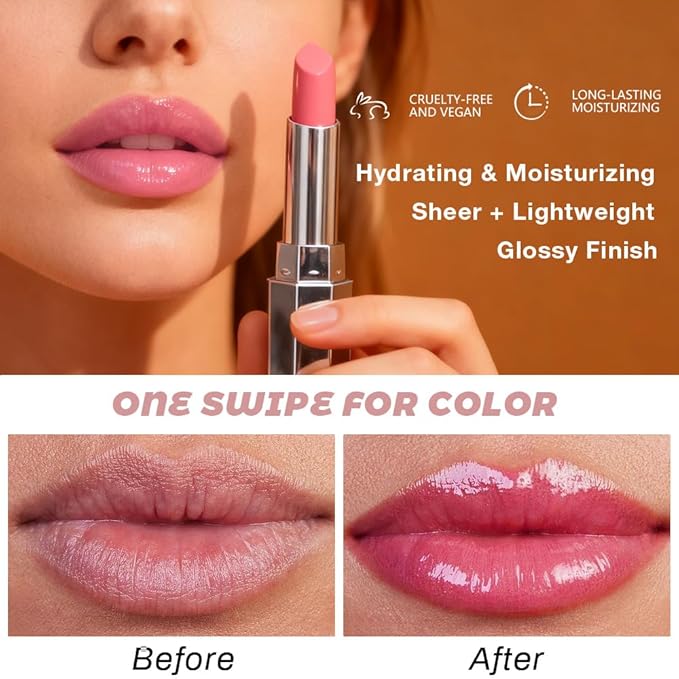 Rose Honey Lipstick Tinted Lip Balm - Shine Moisturizing Lipstick for Women, Natural Nourishing Hydrating Lip Color Gloss Stain for Dry Lips, Tint Sheer Lightweight Makeup, Vegan - 1Pc #05 Rose