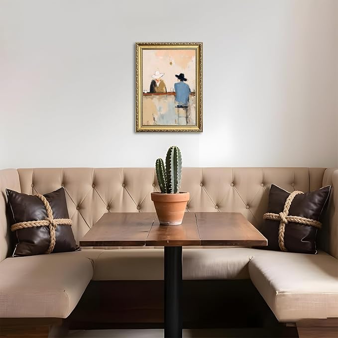 Gold Framed Western Cowboy Wall Art, Vintage Cowboy Bar Wall Decor Painting Mid Century Southwestern Canvas Prints Picture for Farmhouse Living Room Bedroom 12x16 inch