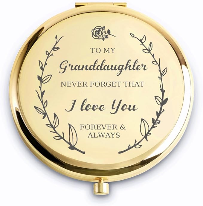 Granddaughter Gifts from Grandma Grandpa, Personalized Gift for Granddaughter, Custom Compact Mirror, Goodie Bag & Basket Stuffers for Valentines Day, Mothers Day, Graduation, Birthday, Wedding
