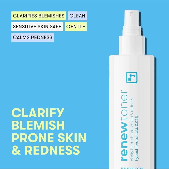 BRIOTECH Renew Toner, Hypochlorous Acid Spray, Minimize Appearance of Blemishes, Soothing Facial Mist for Sensitive Skin, Calm Redness & Bumps, Vegan, 4 fl oz