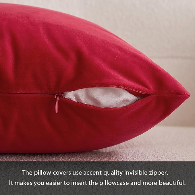 MIULEE Velvet Throw Pillow Covers 12x12 Inch Pack of 2 Red | Soft Solid Small Decorative Pillow Covers, Modern Luxury Home Decor, for Couch Chair Sofa Bedroom Livingroom Car