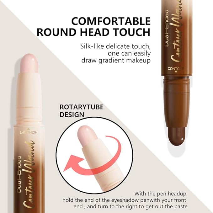 Darker Nude + Light Pink Contour Stick Dual Ended Face Body Makeup Waterproof no Transfer, 2 in 1 Cream Concealer Stick Contouring Makeup Kit, Nose Contour Bronzer Sticks Face Highlighter Make up