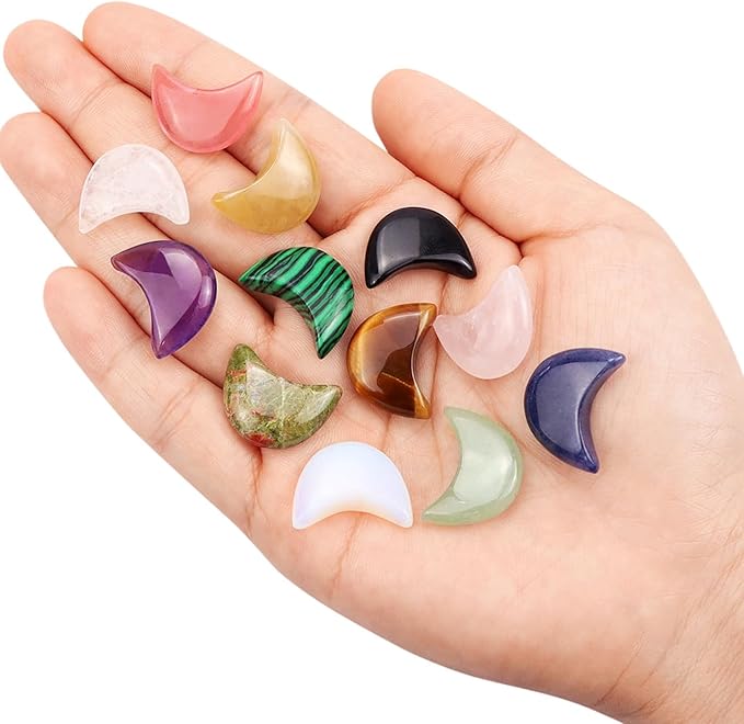 DUQGUHO Moon Stones and Healing Crystals 1 inch Moon Crystal Ornaments Set Energy Balancing Gemstones Meditation Polished Stone Christmas Ornaments Crystal Gifts for Women 12PCS