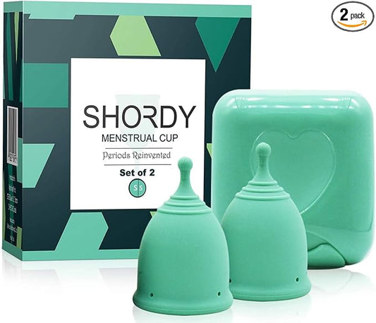 SHORDY Reusable Menstrual Cup (Small) Set of 2 with Mini Box, 100% Soft Silicone, Coupe Menstruelle, Safe Period Cup, Light Flow Kit, Feminine Hygiene, Tampons, Pads & Disc Alternative