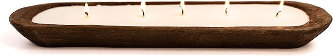 Red Barn Candle Company Wood Dough Bowl Candles | 100% Natural Soy Wax & Essential Oil Infused | Odor Eliminating + Pet Safe | Scented Candle Gifts for Men & Women (Salted Caramel, 5-Wick)
